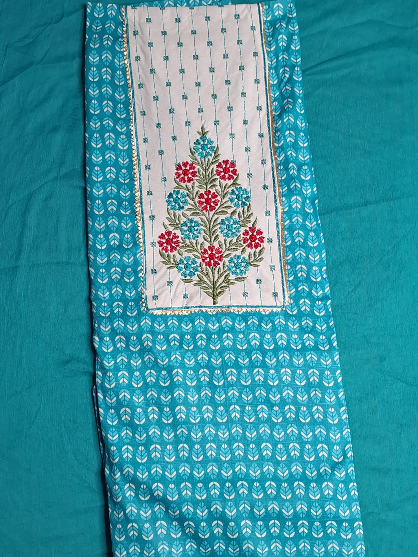 Turquoise Blue Colour Unstitched Suit Cotton Fabric with Dupatta
