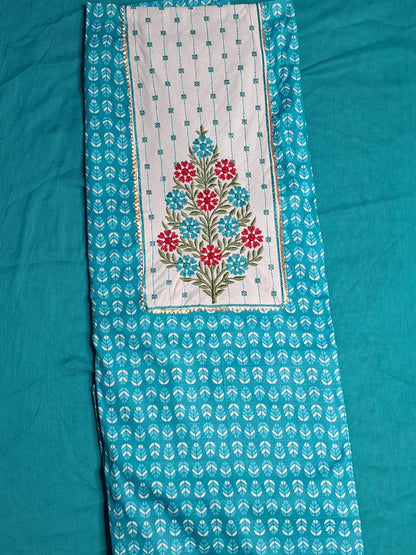 Turquoise Blue Colour Unstitched Suit Cotton Fabric with Dupatta