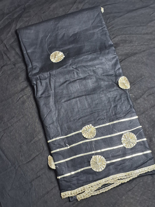 Black Colour Gota Work Unstitched Suit Rayon Fabric with Dupatta