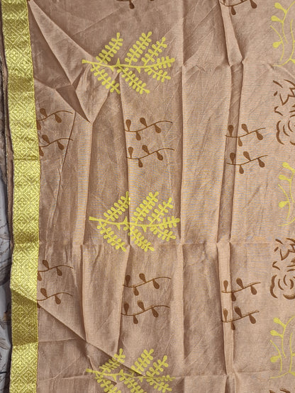 Lemon Green Colour Jam cotton Thread and Sequence work Unstitched Suit Fabric with Dupatta