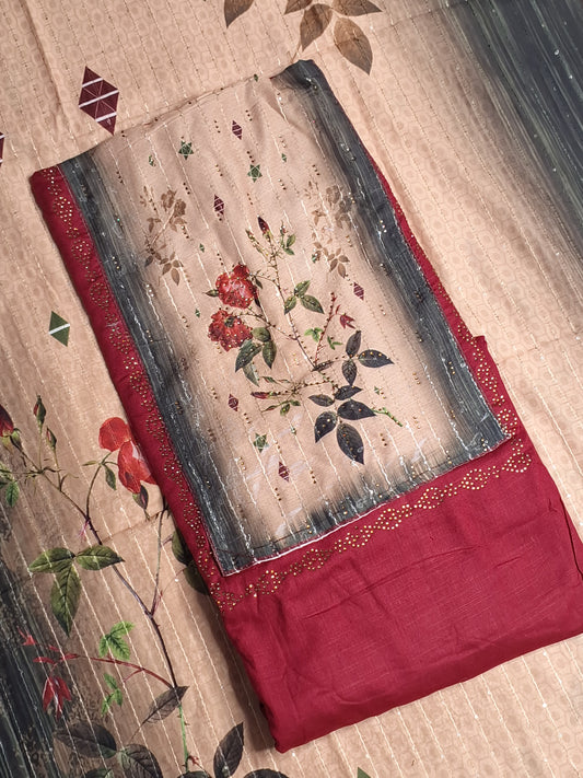 Maroon Colour Digital Print Unstitched Suit Rayon Fabric with Dupatta