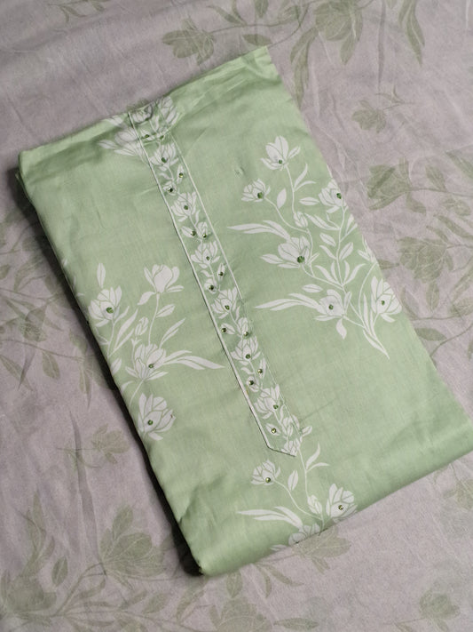 Pista Green Colour Printed Unstitched Suit Jaam Cotton Fabric with Dupatta