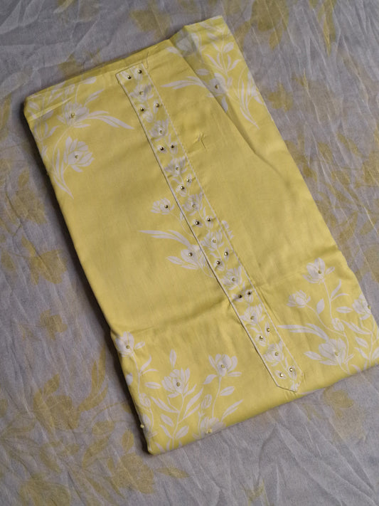 Yellow Colour Printed Unstitched Suit Jaam Cotton Fabric with Dupatta