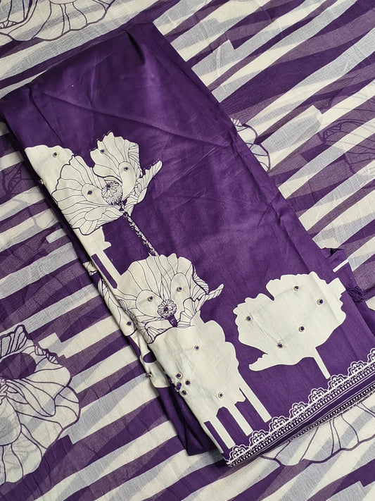 Purple Printed suit Jam cotton Unstitched Suit Fabric with Dupatta