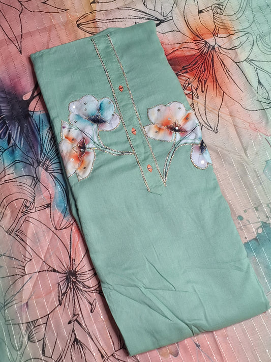 Mint Green Colour Digital Print Unstitched Suit Rayon Fabric with Printed Dupatta