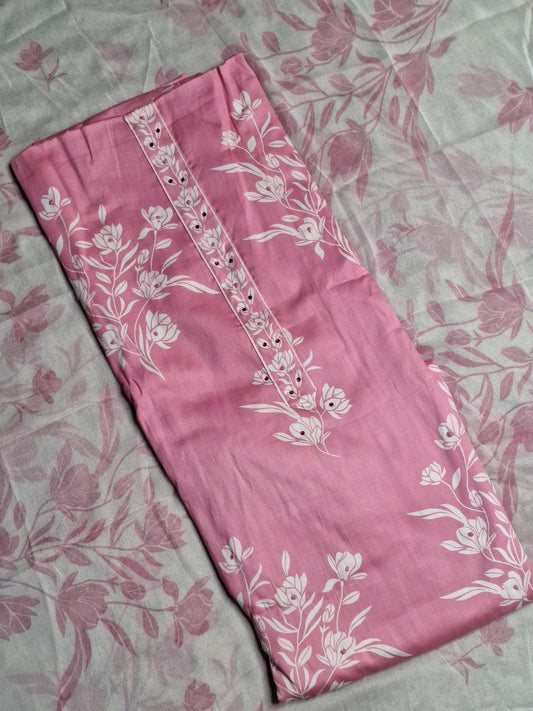 Pink Colour Printed Unstitched Suit Jaam Cotton Fabric with Dupatta