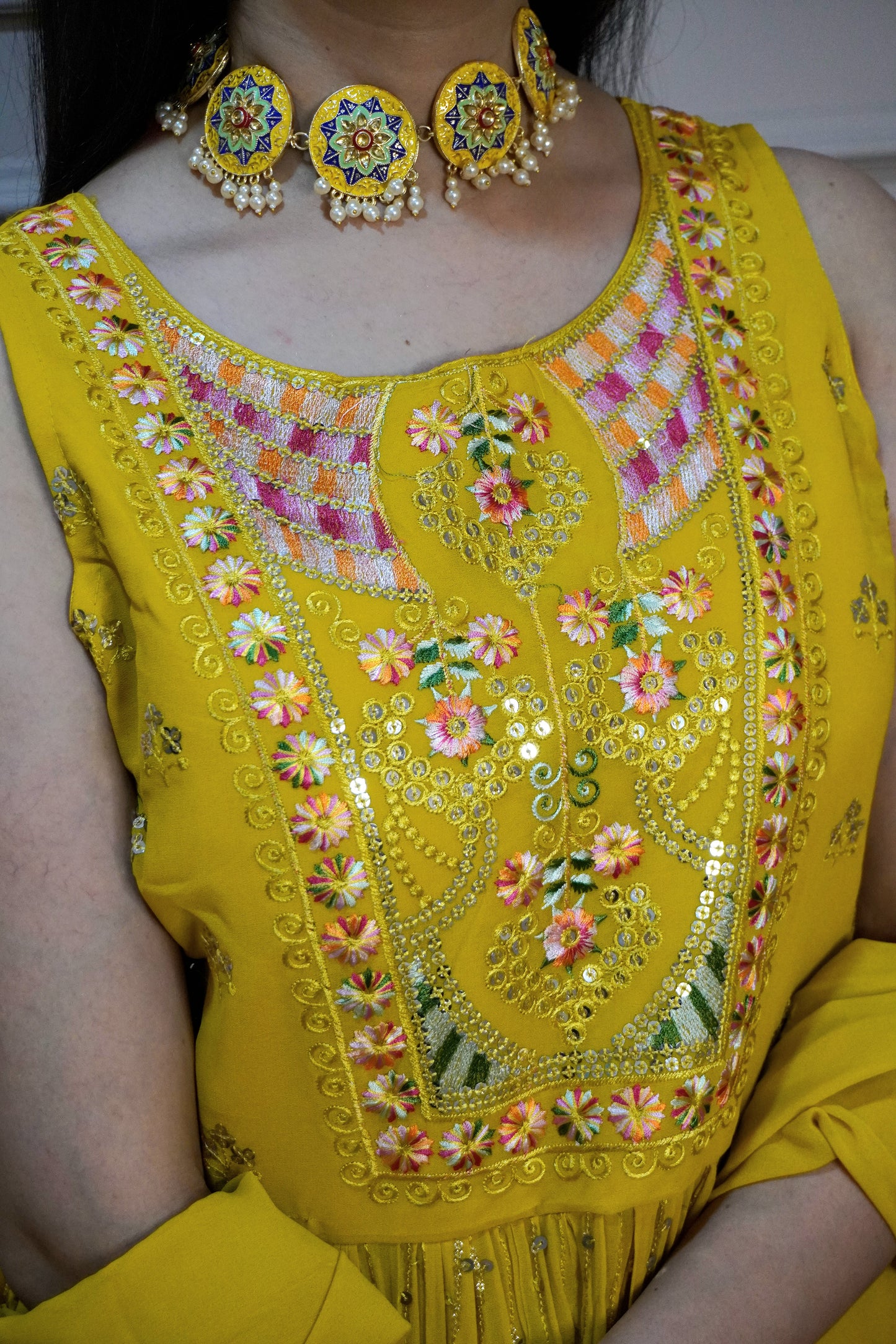 Yellow Colour Thread & Sequence Work Kurta with Sharara & Dupatta (Dress have 4 inch of margin both side for alteration as per customer need)