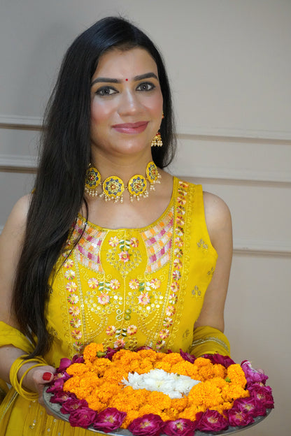 Yellow Colour Thread & Sequence Work Kurta with Sharara & Dupatta (Dress have 4 inch of margin both side for alteration as per customer need)