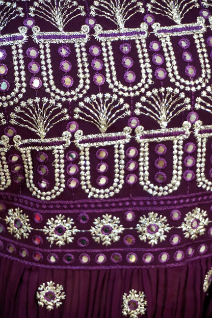 Wine Colour Mirror & Thread Work Kurta with Sharara & Dupatta (Dress have 4 inch of margin both side for alteration as per customer need)