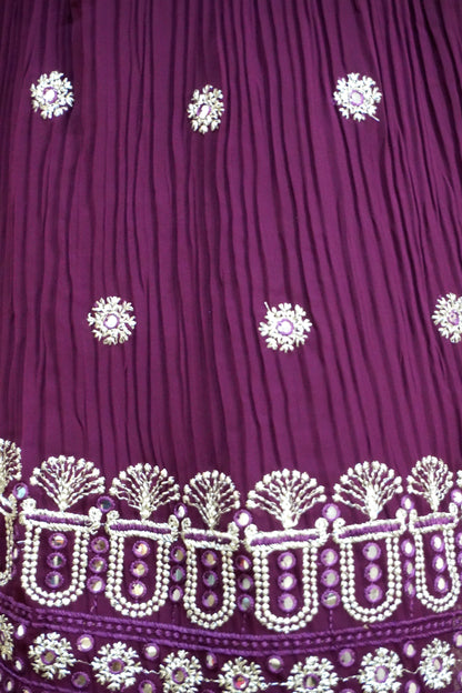 Wine Colour Mirror & Thread Work Kurta with Sharara & Dupatta (Dress have 4 inch of margin both side for alteration as per customer need)