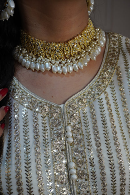 Off White Colour Sequence & Thread Work Kurta with Sharara & Dupatta (Dress have 6 inch of margin both side for alteration as per customer need)