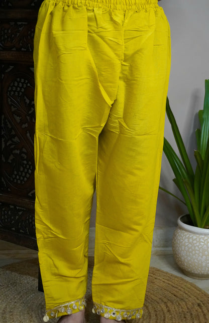 Mustard yellow Colour Gota and Mirror Work Kaftan Set With Pocket