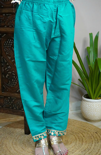 Turquoise Blue Colour Gota and Mirror Work Kaftan Set With Pocket