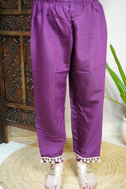 Wine Colour Gota and Mirror Work Kaftan Set With Pocket