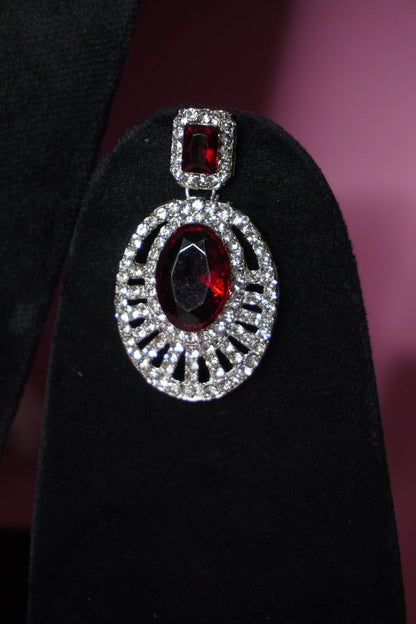 Maroon Colour Diamond work Pendant Necklace with Earring