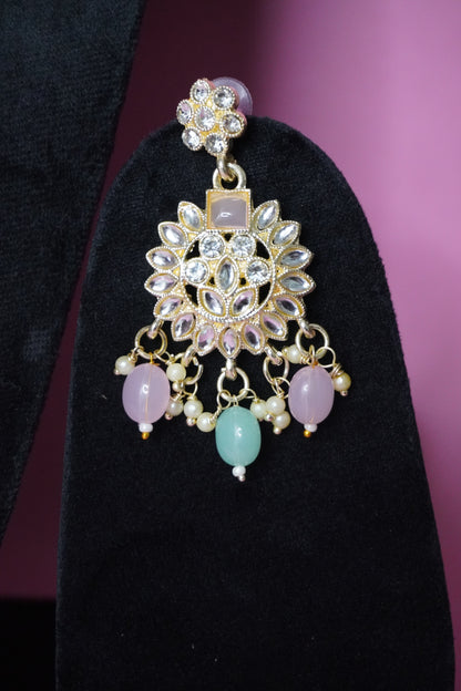 Multi Colour Kundan Necklace with Earring & Maang Tikka