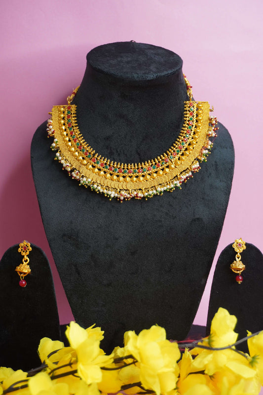 Gold Plated Necklace with Earring