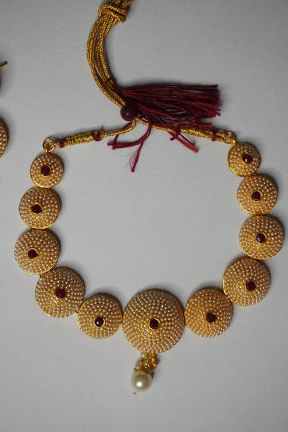 White Colour Gold Plated Pearl Necklace with Earring