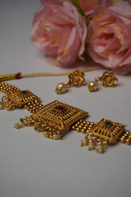 Gold Plated Choker Necklace with Earring