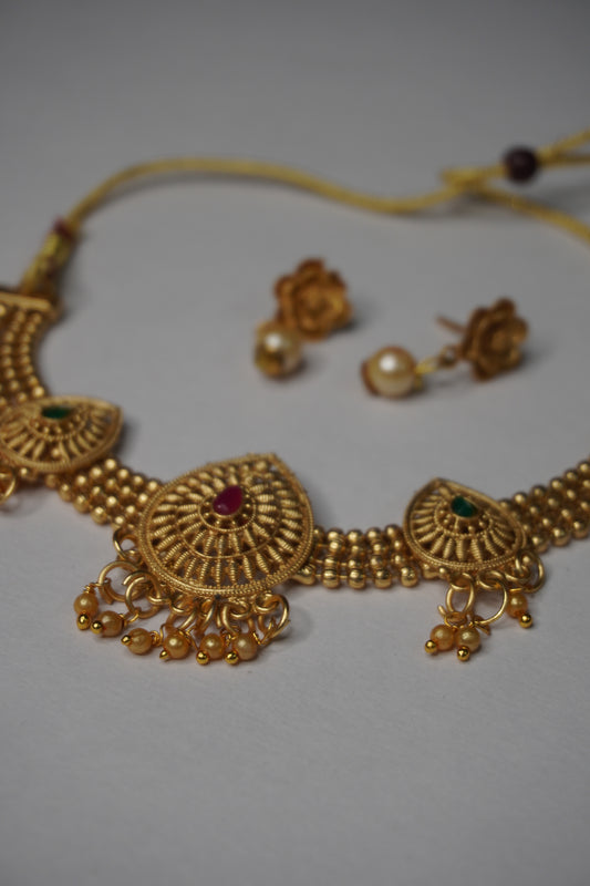Gold Plated Choker Necklace with Earring