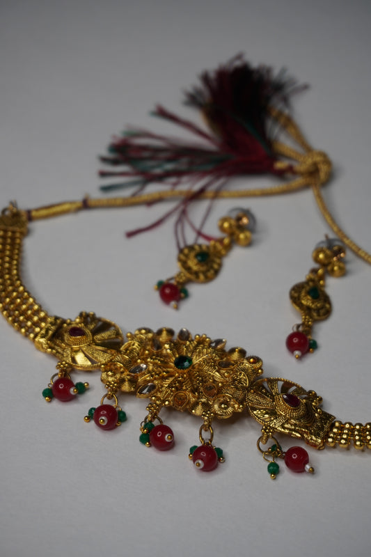 Gold Plated Choker Necklace with Earring
