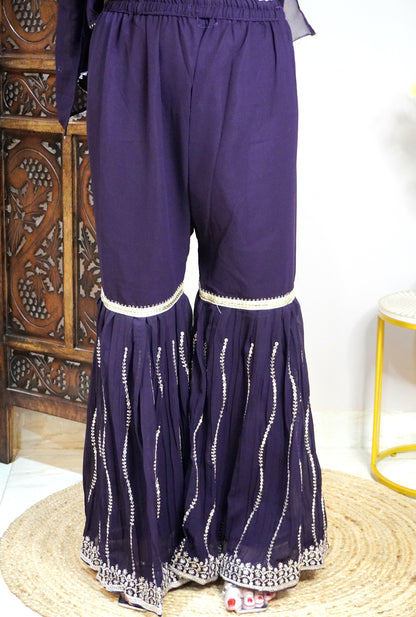 Wine Colour Sequence & Thread Work Kurta & Sharara With Dupatta (Dress have 4 inch of margin both side for alteration as per customer need)