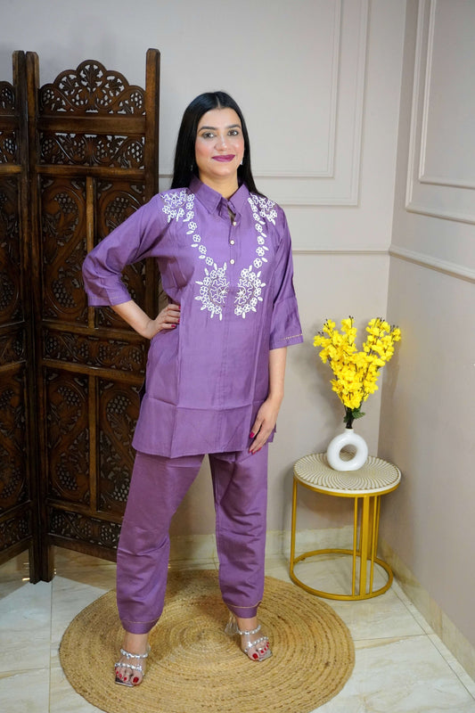 Lavender colour Colour Moti work Co-Ord set