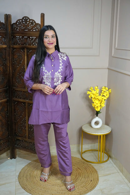 Lavender colour Colour Moti work Co-Ord set