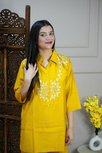 Mustard Yellow Colour Moti work Co-Ord set
