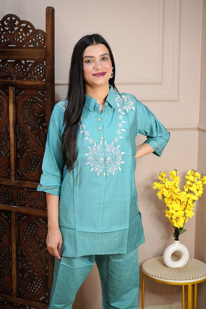 Sea Blue Colour Moti work Co-Ord set