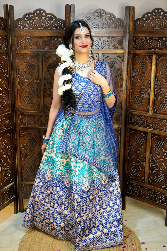 Peacock Colour Digital Print  Free size Ready to Wear Designer Lehenga (Dress have 4 inch of margin both side for alteration as per customer need)