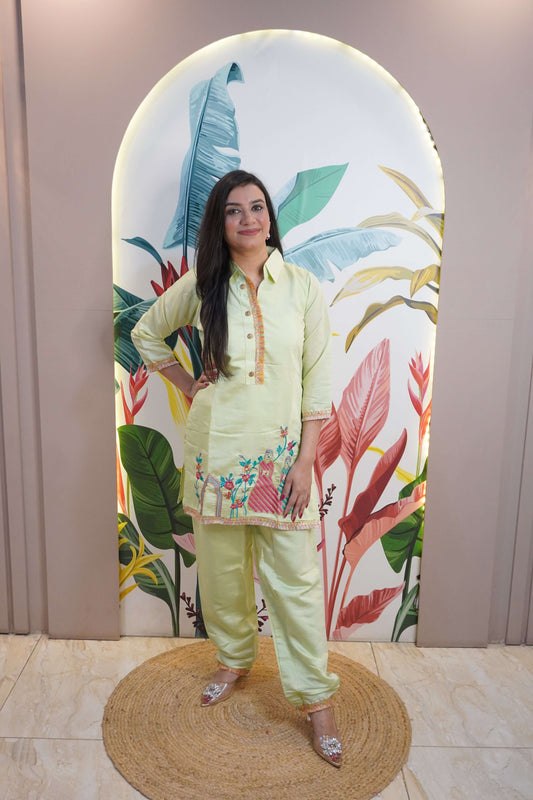 Light Green Colour Thread Work Co-Ord set