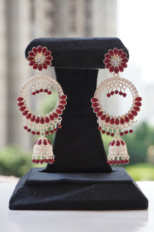 Maroon stone chandbali earing