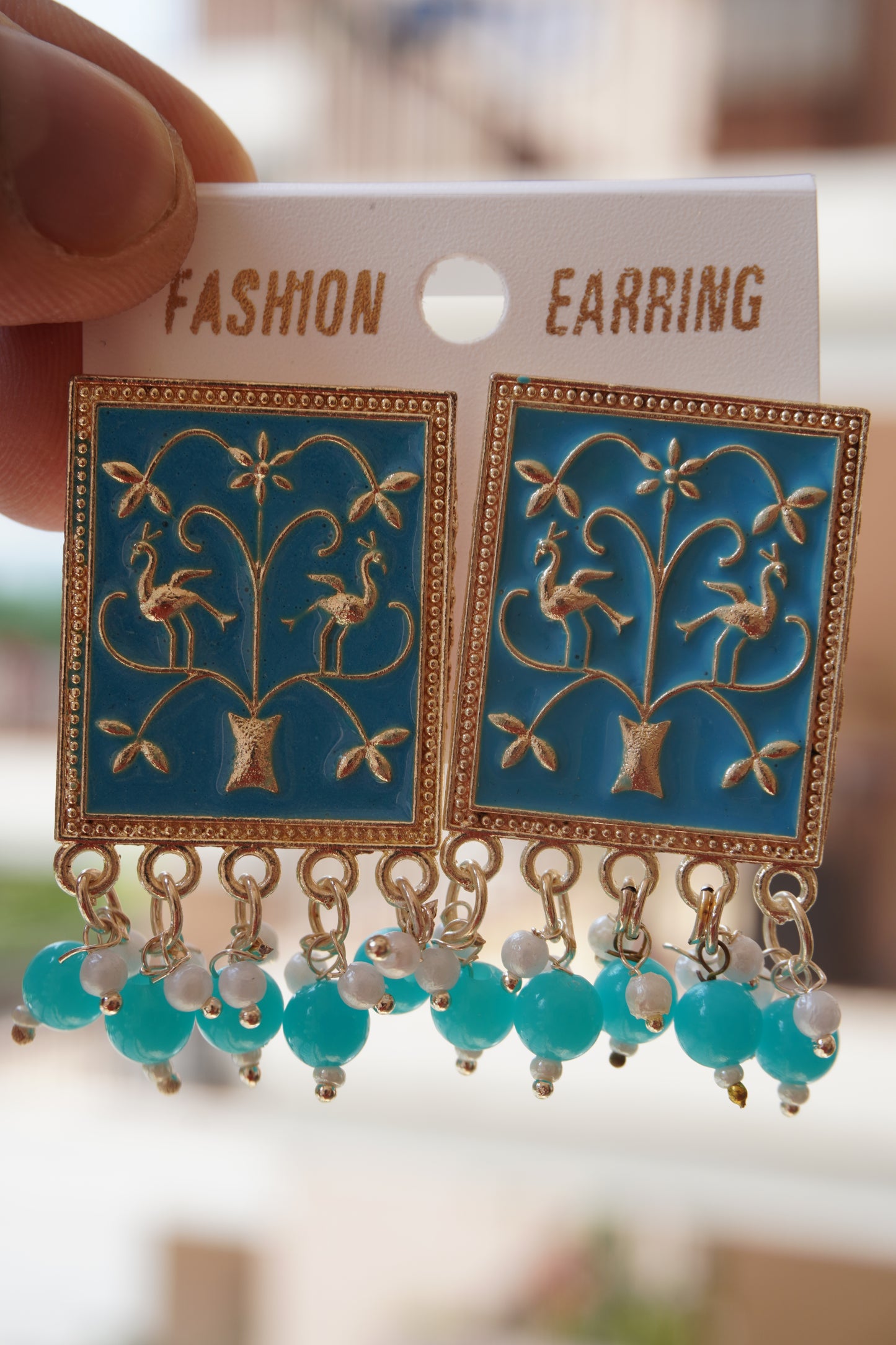 Sky blue colour rectangle shape meenakari stud