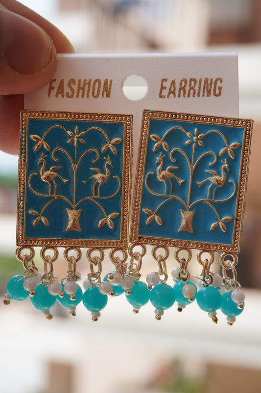 Sky blue colour rectangle shape meenakari stud