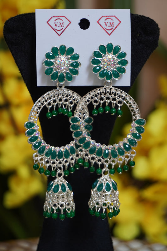 Green stone chandbali earing