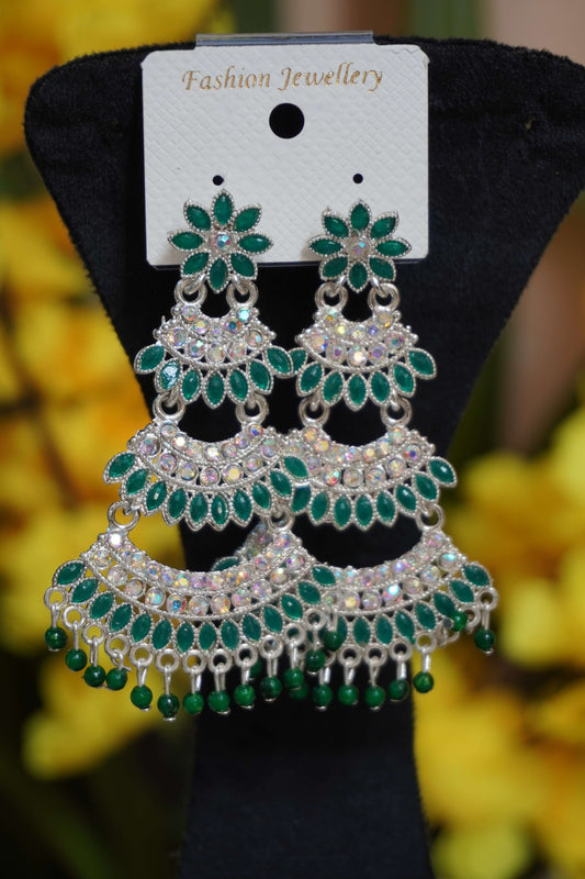 Green colour meenakari chandbali Earrings