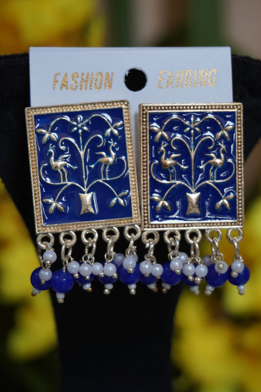 Navy blue colour rectangle shape meenakari stud