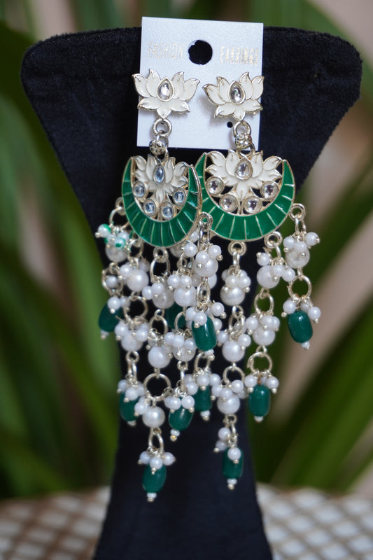 Green colour meenakari chandbali Earrings