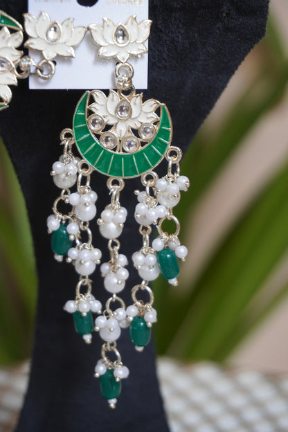 Green colour meenakari chandbali Earrings
