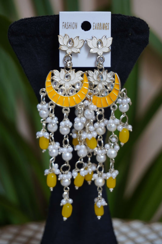 Yellow colour meenakari chandbali Earrings