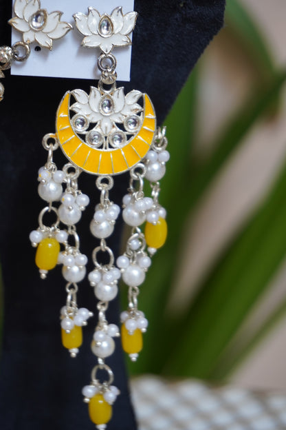 Yellow colour meenakari chandbali Earrings