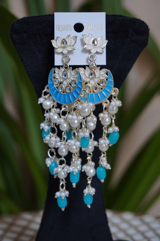Sea Blue colour meenakari chandbali Earrings