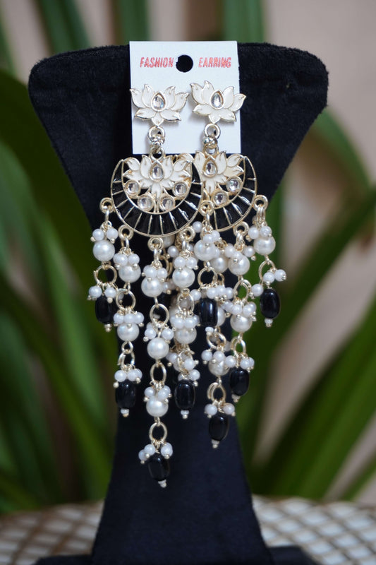 Black colour meenakari chandbali Earrings
