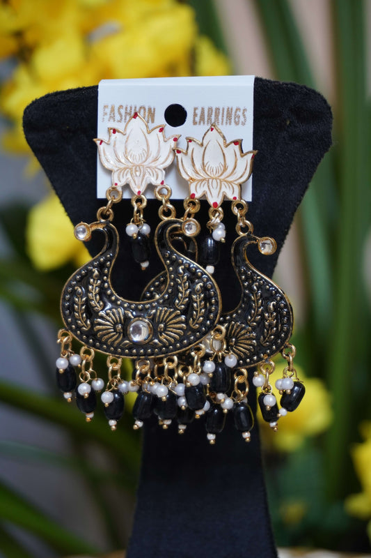 Black Colour gold plated chandbali earrings