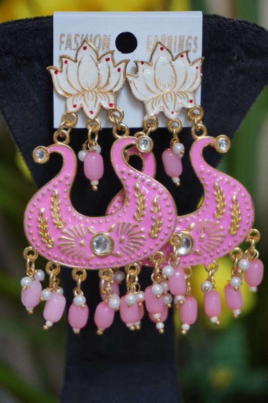 Pink Colour gold plated chandbali earrings