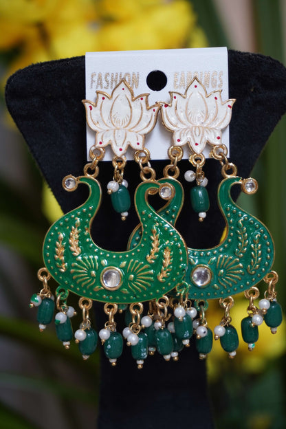 Green Colour gold plated chandbali earrings