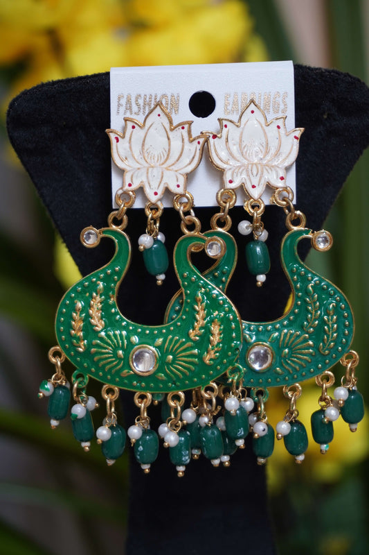 Green Colour gold plated chandbali earrings