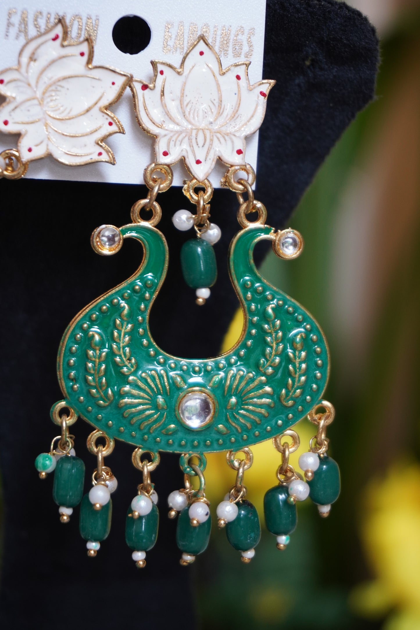 Green Colour gold plated chandbali earrings