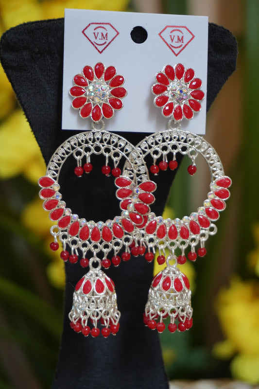 Red stone chandbali earing